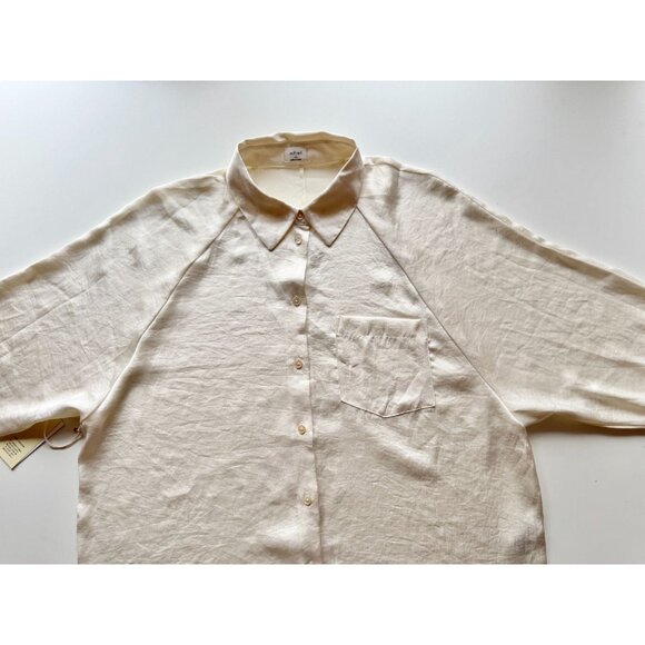 NWT Aritzia WILFRED Ivory Satin Boyfriend Button-Up Shirt Blouse, Size XS - Picture 7 of 13